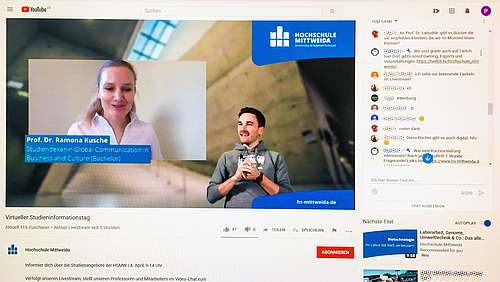 Ausgezeichnetes Format: So präsentierte sich der erste digitale Studieninformationstag der HSMW am 4. April 2020. Studienberater Maximilian Benda im Gespräch mit Prof. Dr. Ramona Kusche über den Studiengang "Global Communication in Business and Culture