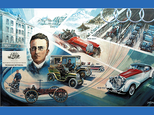 Günter Radtke collagierte August Horchs Wirken vom Reichenbacher Unternehmen zur Auto Union. Den Ausgangspunkt legt der Künstler an das Technikum Mittweida. Günter Radtke collagierte August Horchs Wirken vom Reichenbacher Unternehmen zur Auto Union. Den Ausgangspunkt legt der Künstler an das Technikum Mittweida.