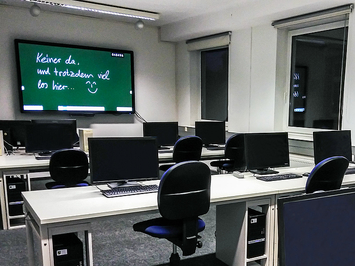 Der Geister-Rechnerpool der Fakultät Ingenieurwissenschaften: Jeder PC wird gerade von einem Studierenden von zuhause aus bedient. 